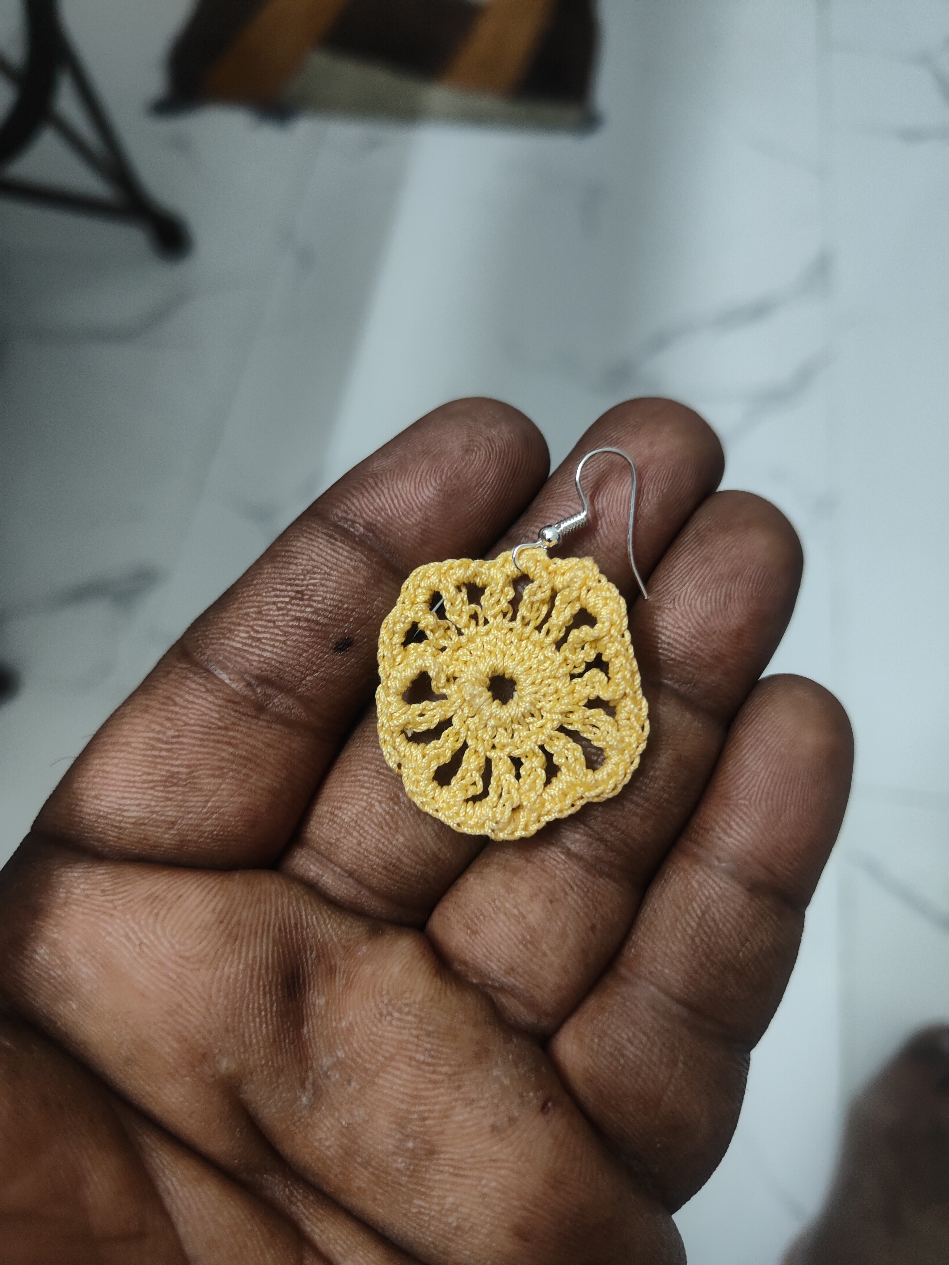 Sunshine Yellow Handmade Crochet Mandala Earrings