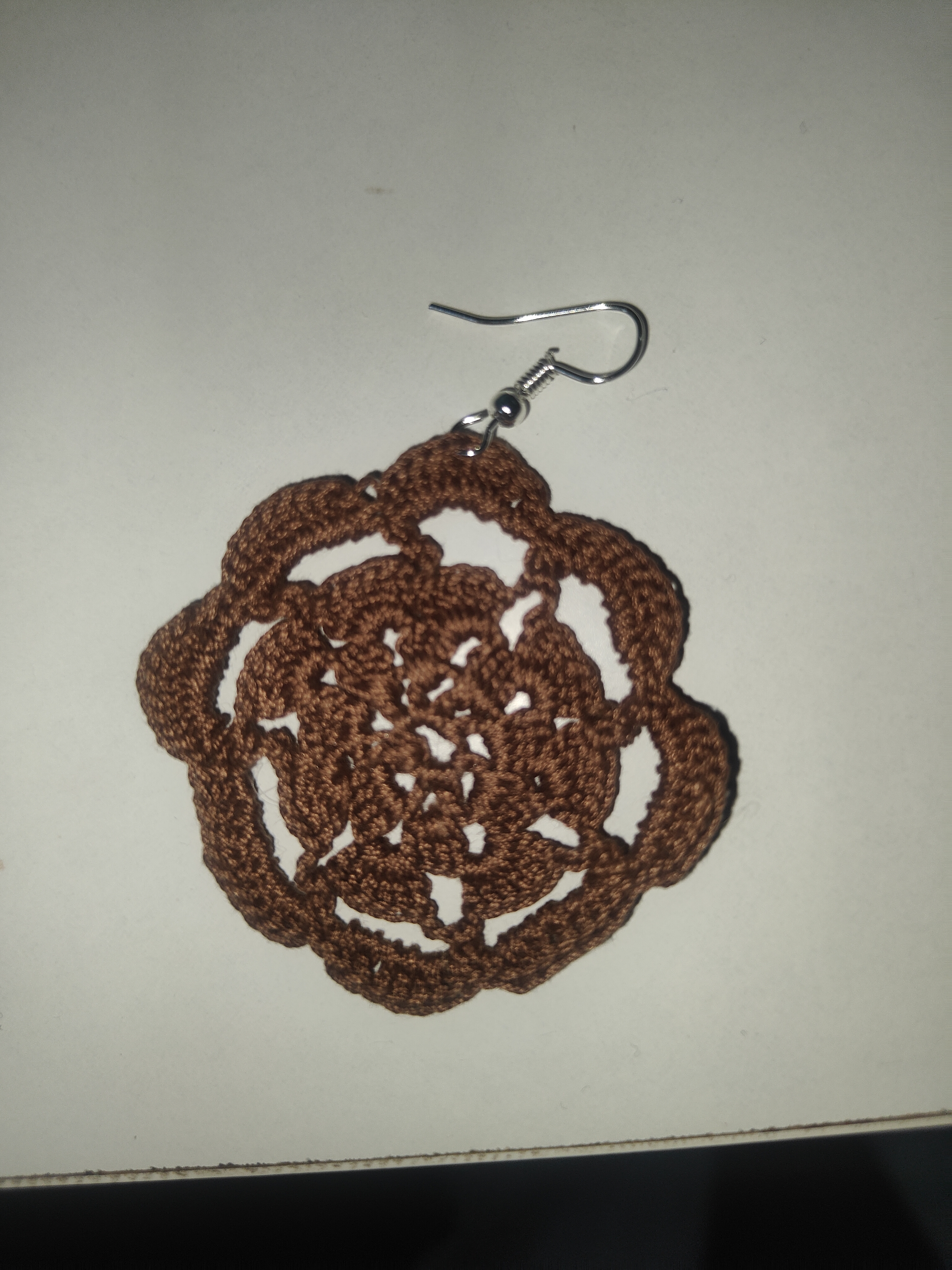 Handmade Brown Crochet Floral Mandala Earrings