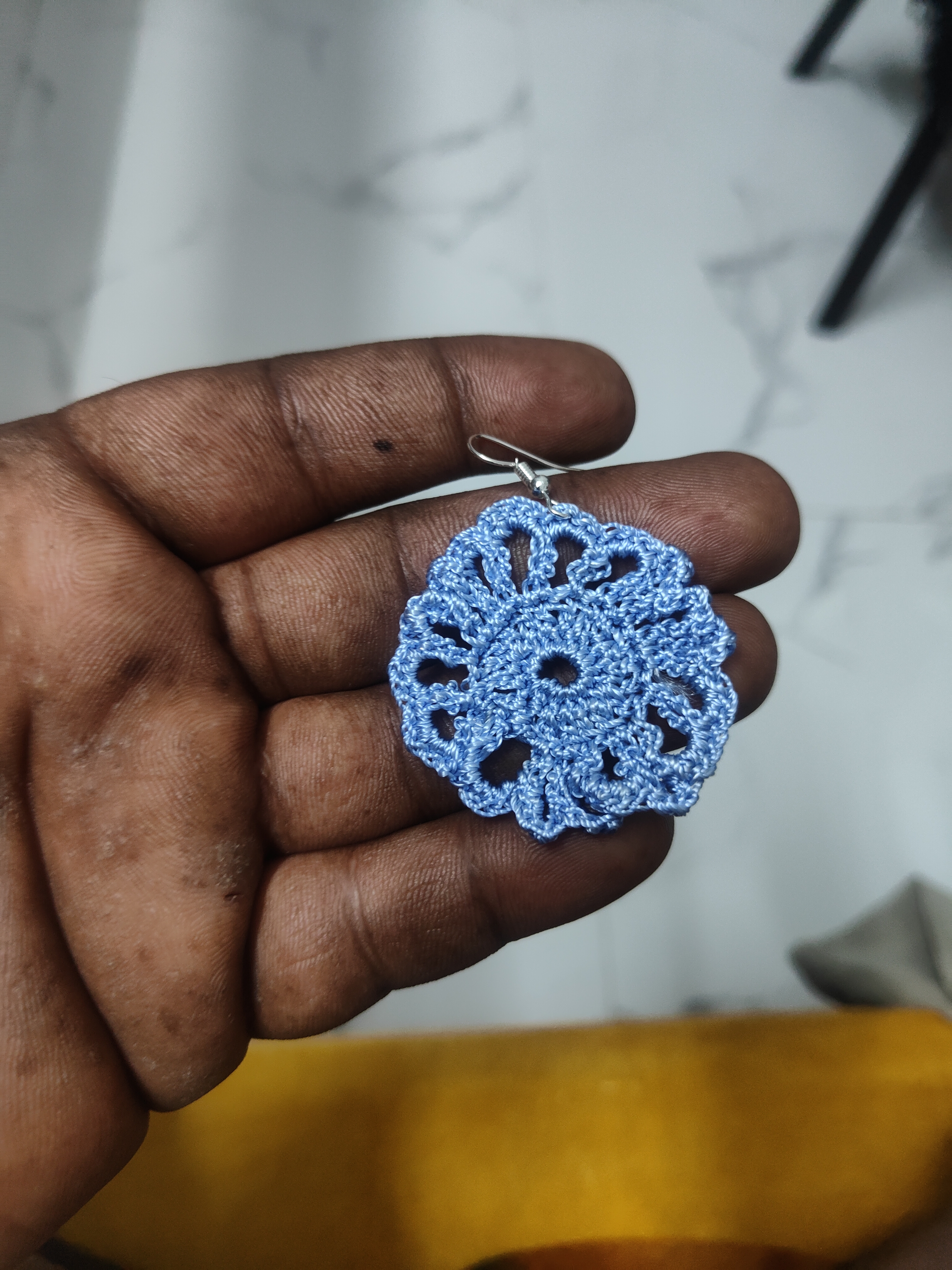 Light Blue Hand Crocheted Mandala Boho Earrings