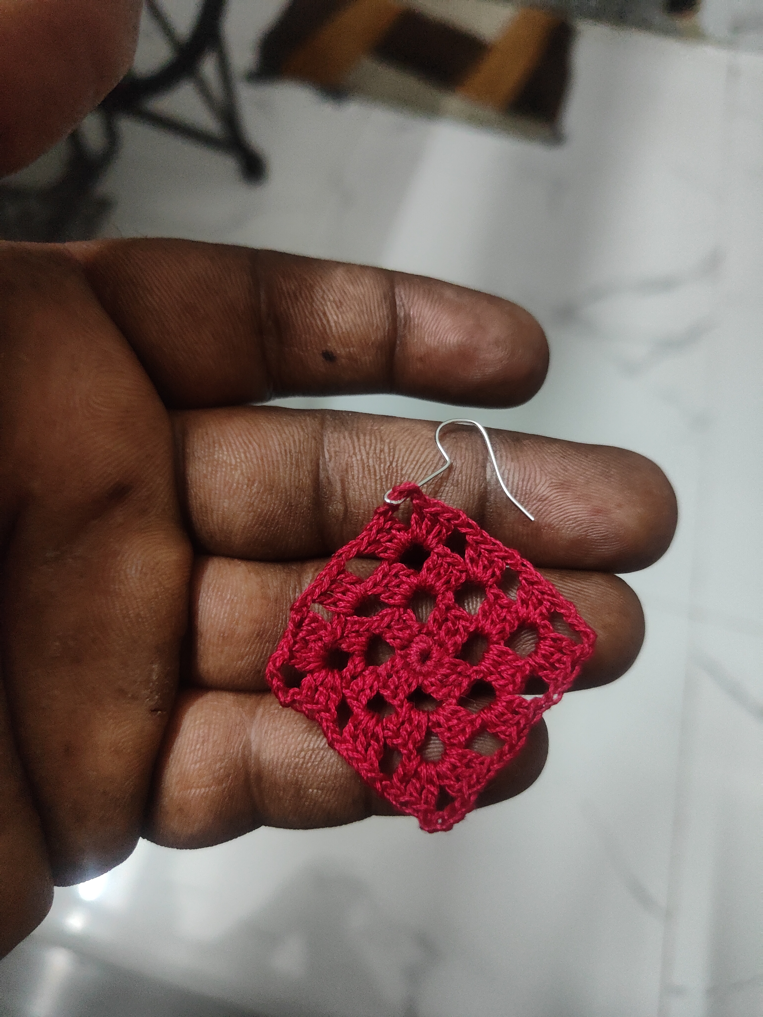 Red Diamond Granny Square Crochet Earrings