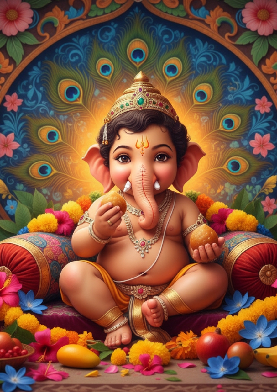 Cute Bal Ganesha with Modak Wall Poster