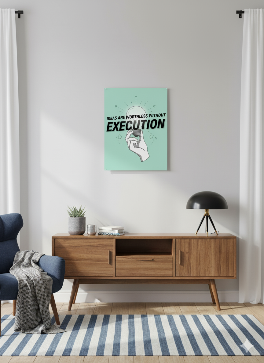 Execution is Everything poster displayed in a modern office space