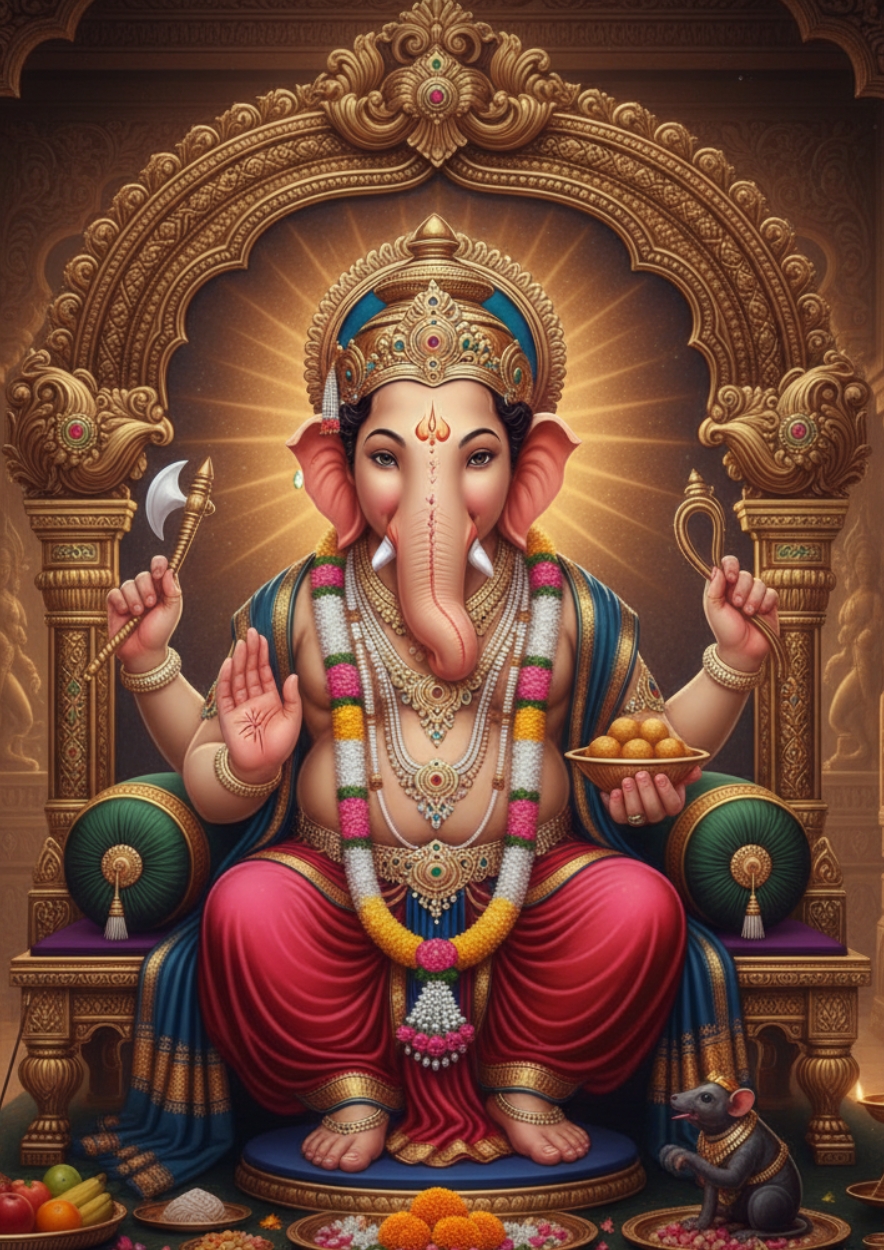 Traditional Lord Ganesha on Throne Poster