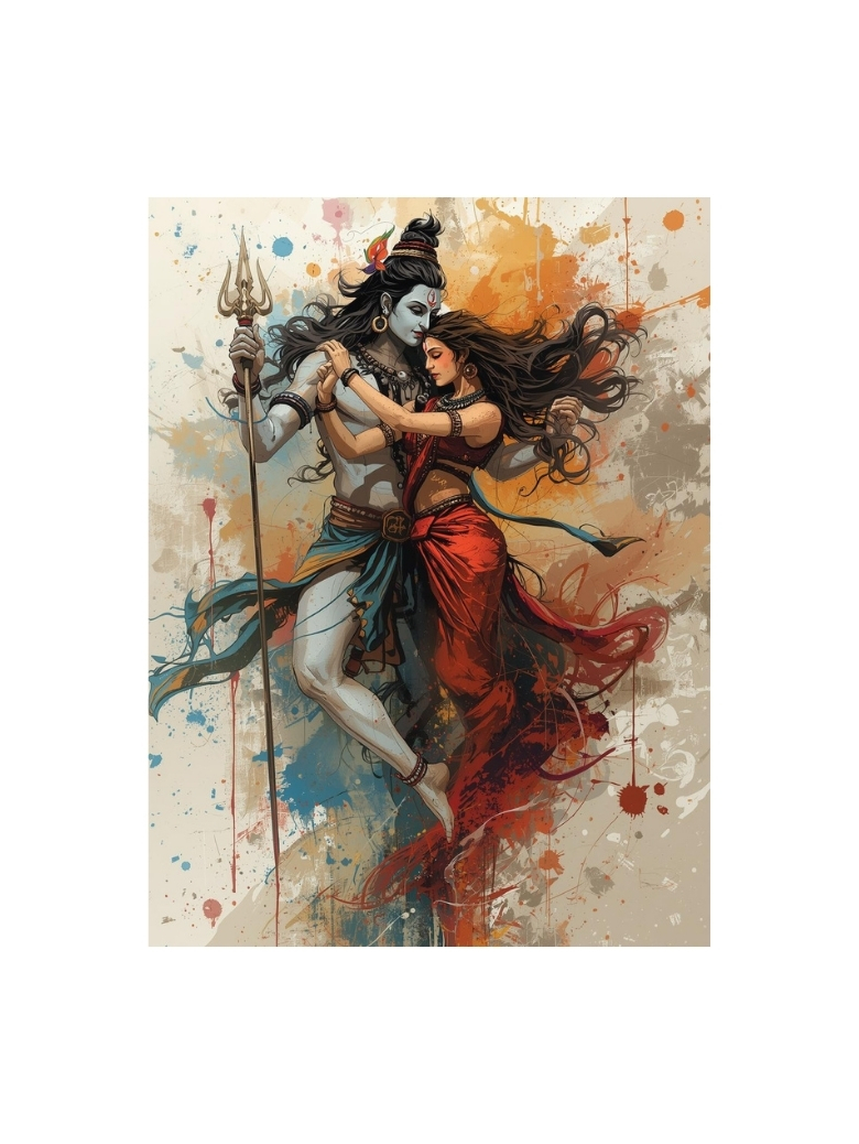 Divine Shiva Shakti Hand-Painted Poster Art