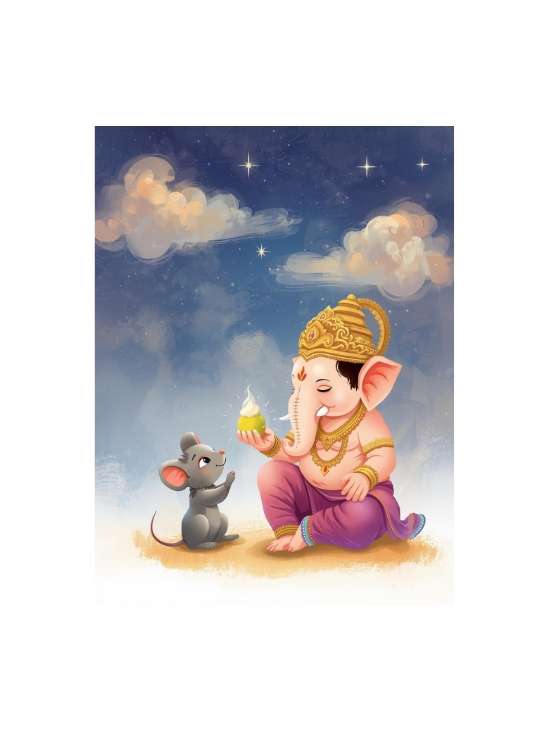 Cute Bal Ganesha & Mouse Poster - Divine Art