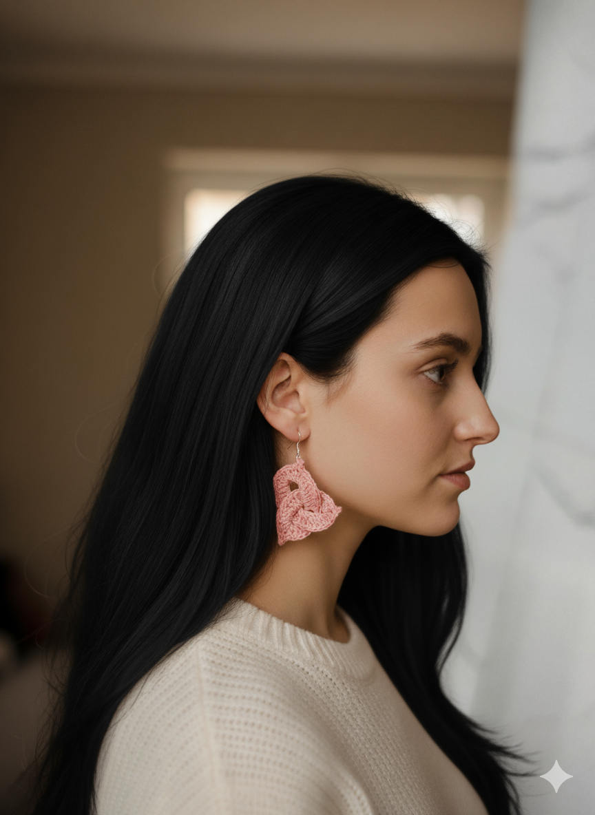 Chic Light Pink Knotted Triangle Crochet Earrings