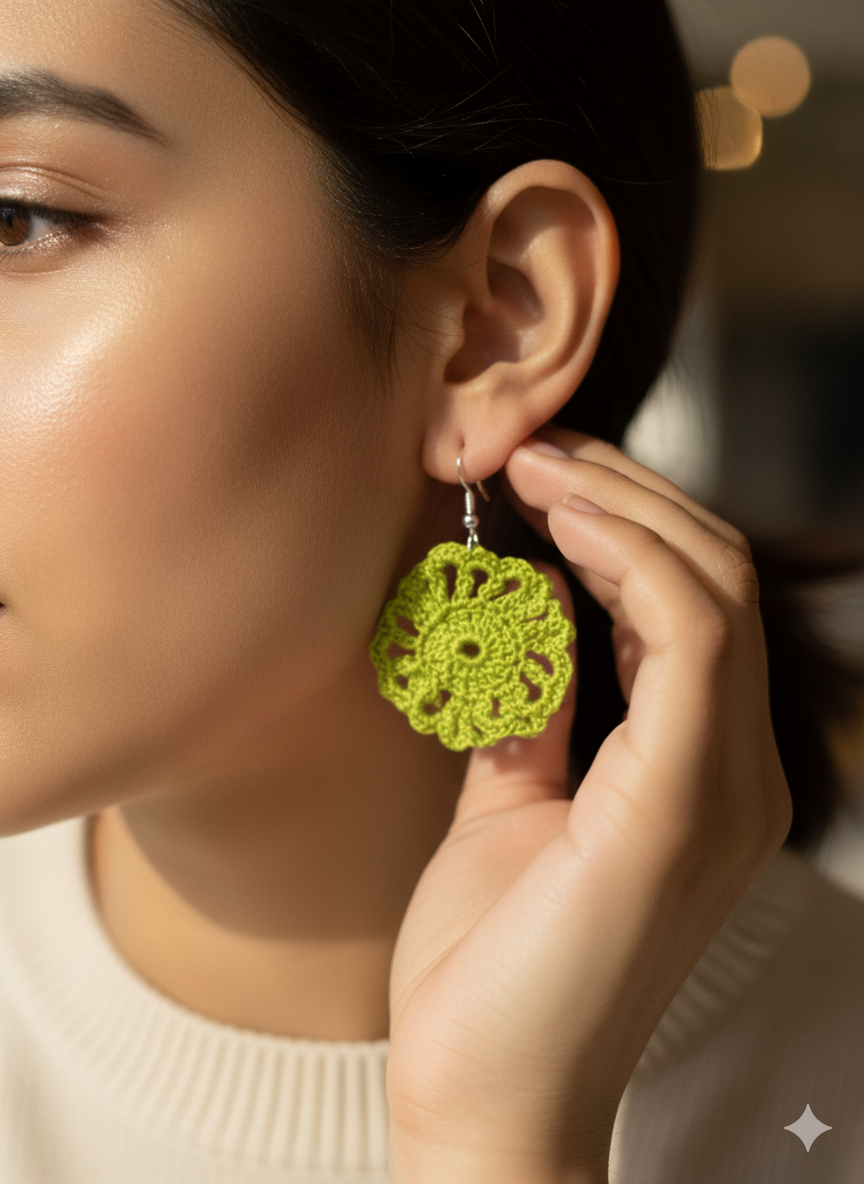 Vibrant Lime Green Handmade Crochet Earrings