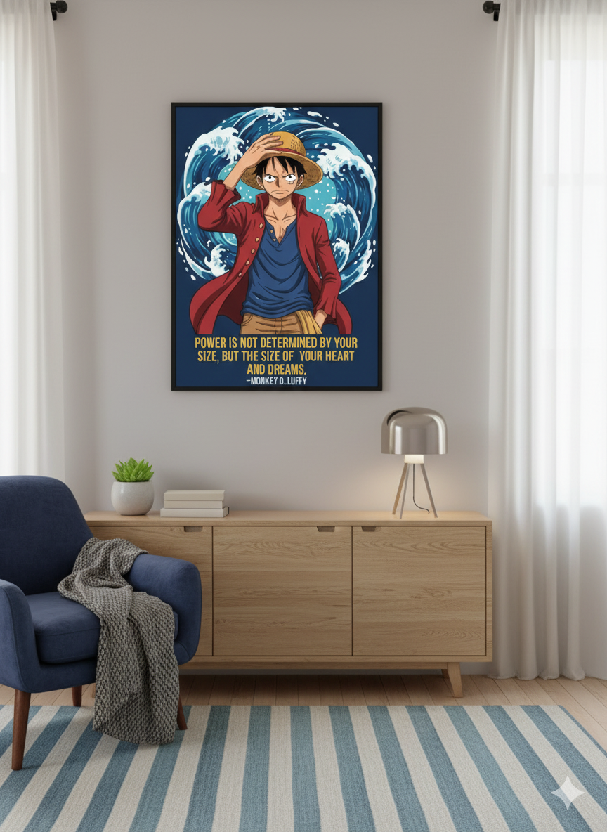 Luffy inspirational quote poster displayed in a room