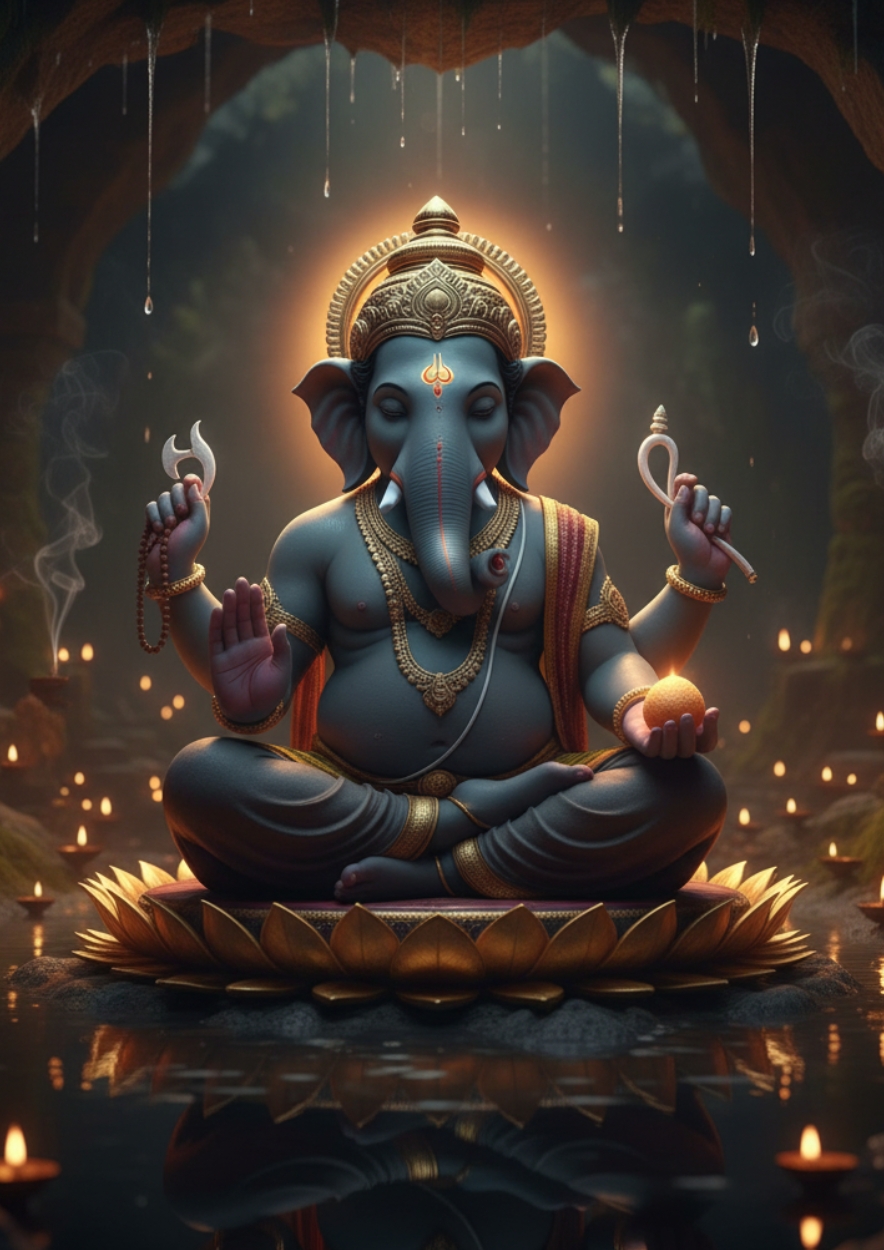 Meditating Lord Ganesha Cave Temple Poster