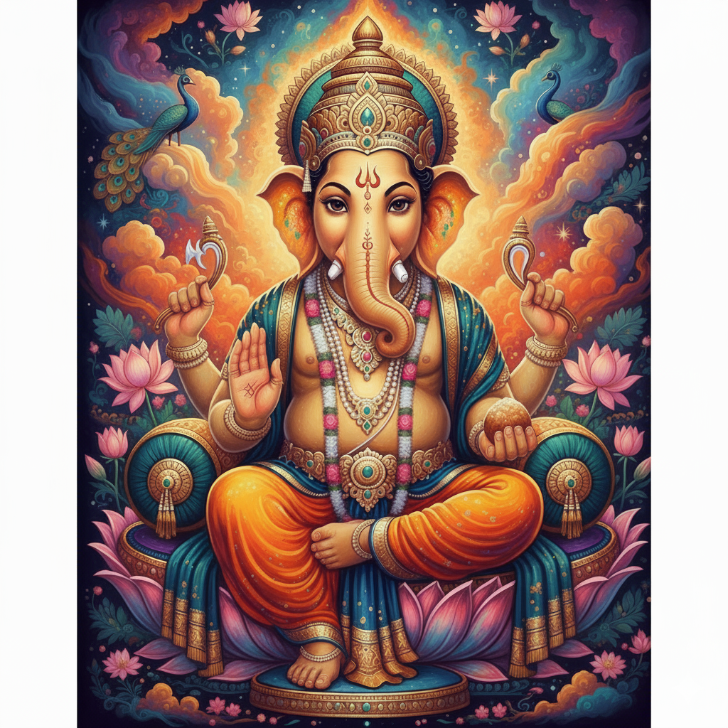Lord Ganesha Divine Art Poster (A4, Unframed)