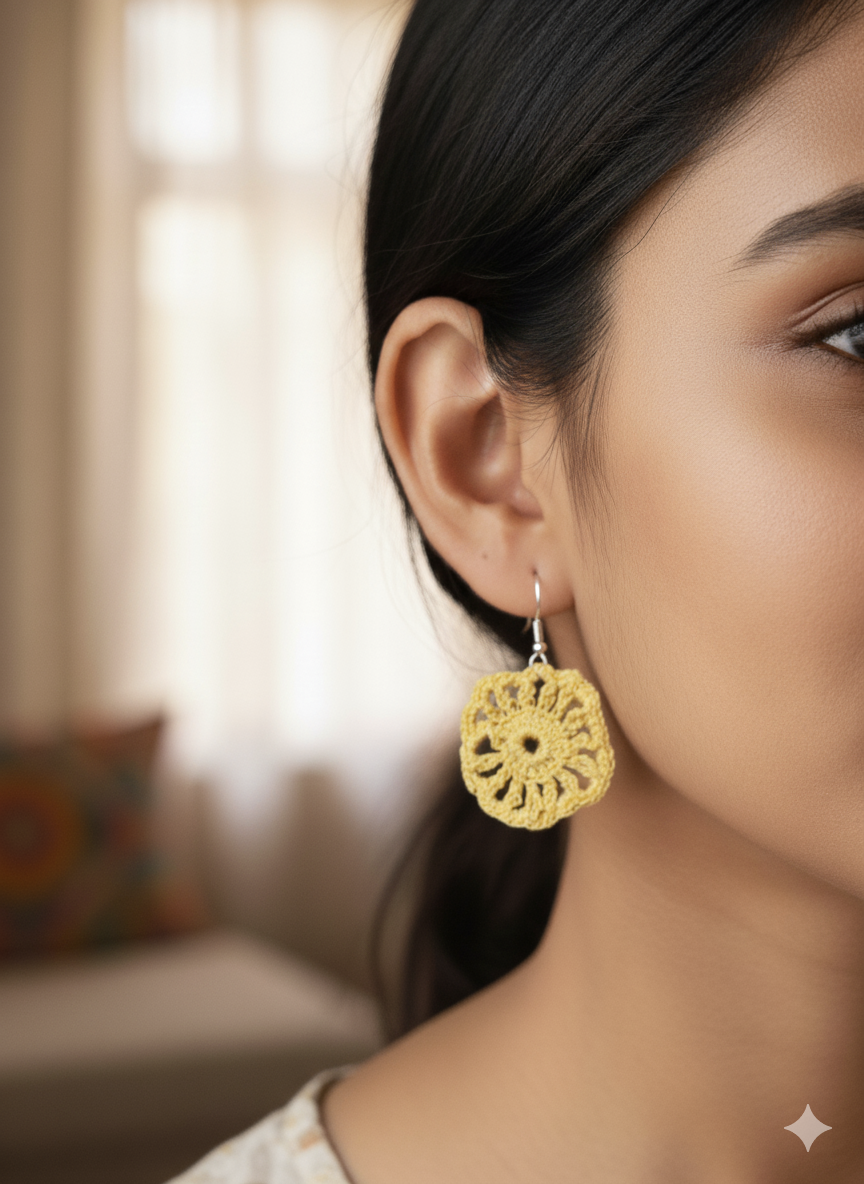 Sunshine Yellow Handmade Crochet Mandala Earrings