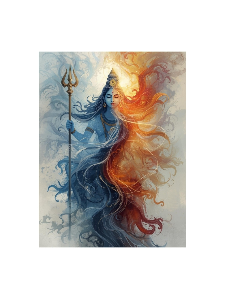 Cosmic Balance: Ethereal Shiva-Shakti "Fire & Ice" Art Print