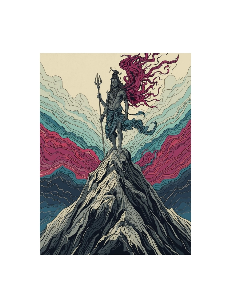 Shiva on Kailash: Contemporary Hindu God Wall Art Print